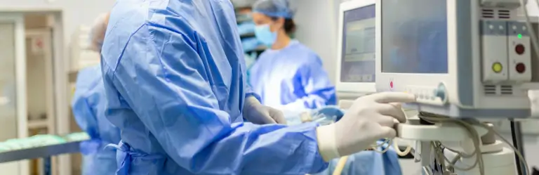 Doctor using respirator