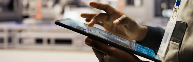 using a tablet in a warehouse